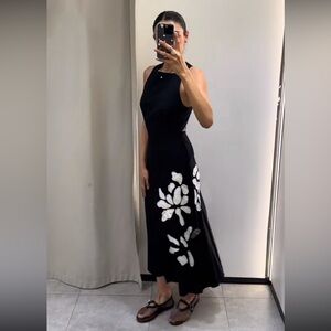 Zara ZW Collection Floral Embroidery Dress Black White Size S